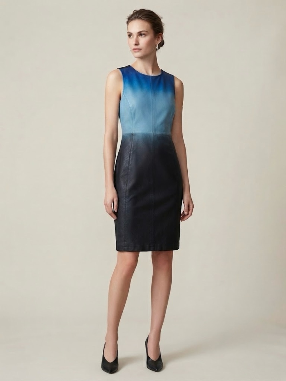 Sanctuary Ombre Blue to Black Sleeveless Leather Midi Dress